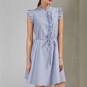 Ted Baker Powder Blue Ruffle Tie-Front Sleeveless Mini Dress